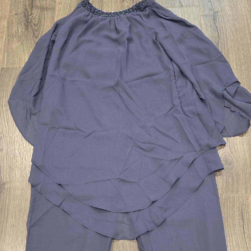 Flowy Gray-blue Blouse and Pants Set